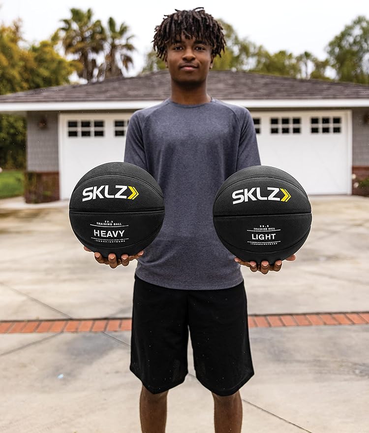 SKLZ Weighted Training Basketball, 29.5" - 3-lb Heavy Training Ball, 29.5" 3-ounce Light Training Ball - Black, Quality Faux Leather Construction - Durable & Wear-and-Tear Resistant Dribbling Trainer for Indoor or Outdoor Use