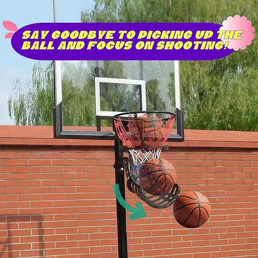 Basketball Hoop Return Device for Rebounding Balls, Adjustable Ball Return System for Sports Training, Sturdy Hoop Attachment for Kids & Adults, Basketball Hoop Return Attachments